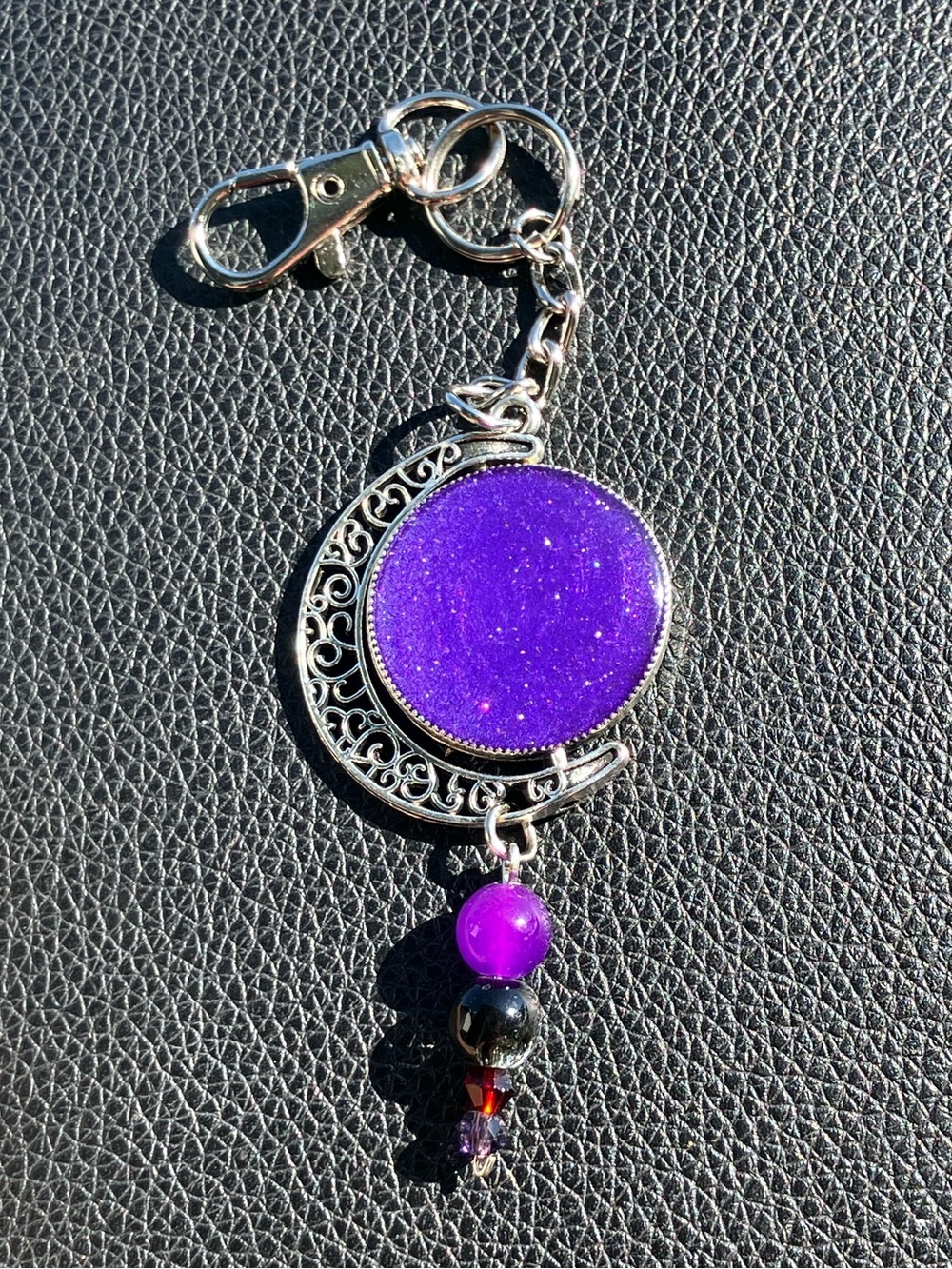 Double sided moon keychain charm purples and blue